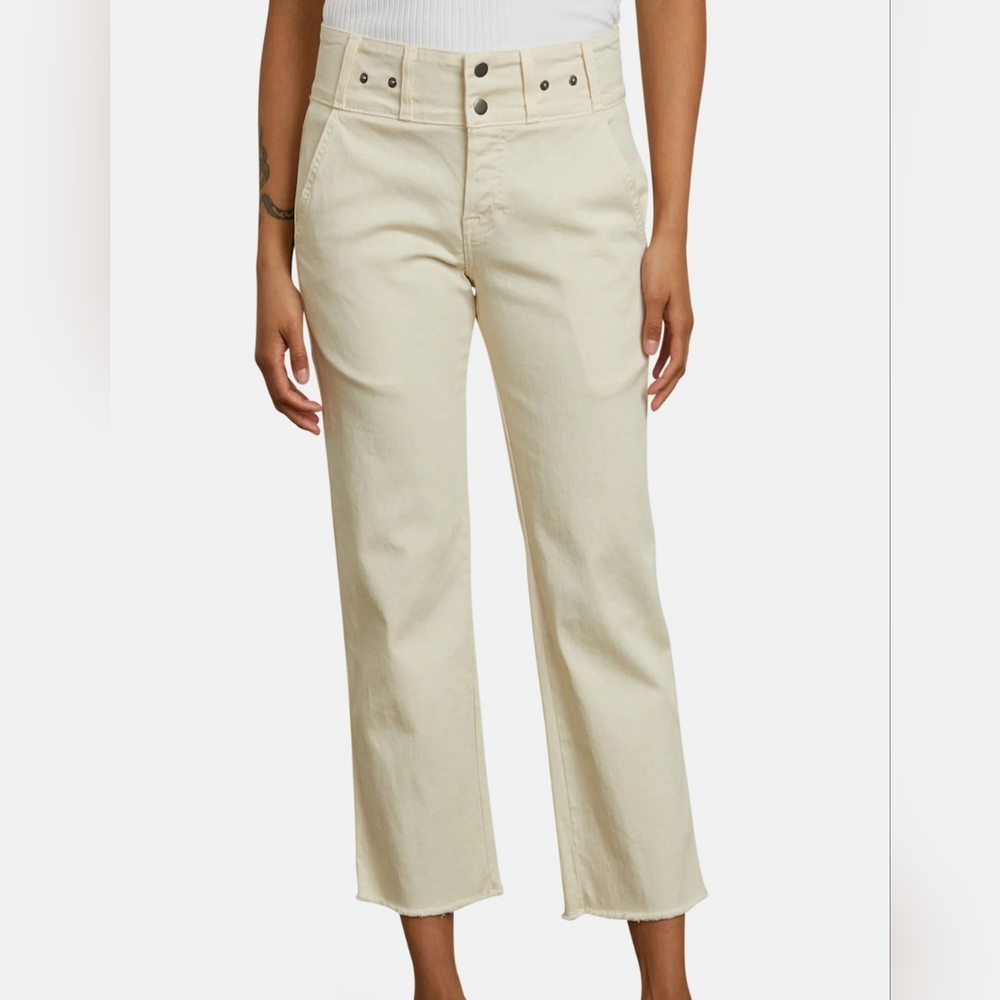 $295 NSF Gabrie Highrise Snapped Straight Leg Light Khaki Trousers 26